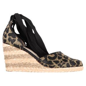 Sophia Webster Printed Espadrille Wedge Pumps in Brown Polyester